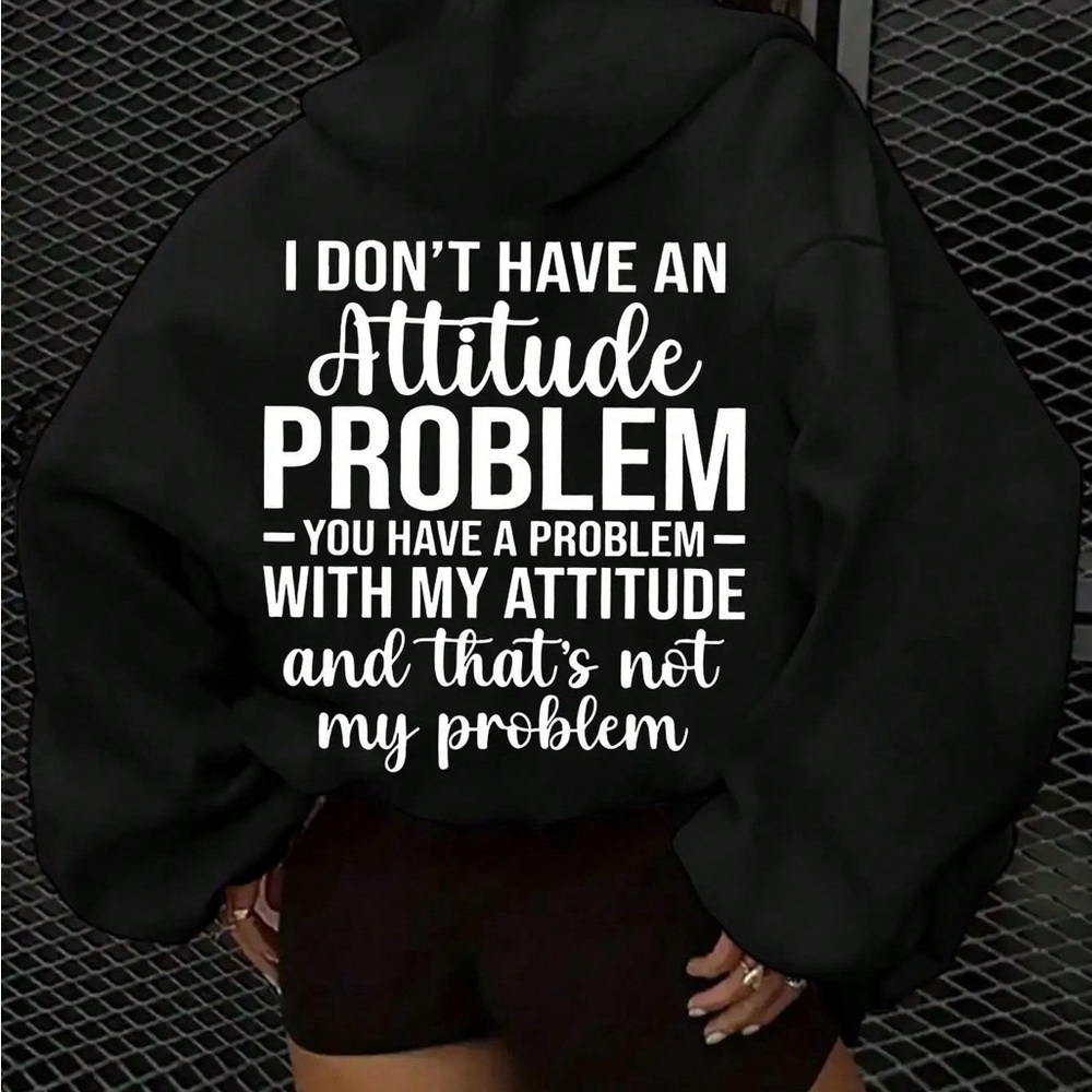 Oversized Black Hoodie with Attitude Print